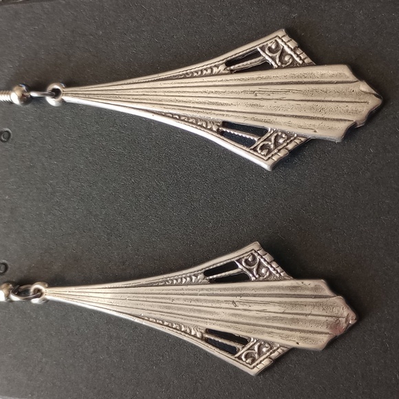 Sterling Silver Art Deco Vintage Style Long Dangle Earrings - Picture 2 of 14